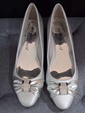 Candie's Silver Rhinestone Buckle Pointed Ballet Flats